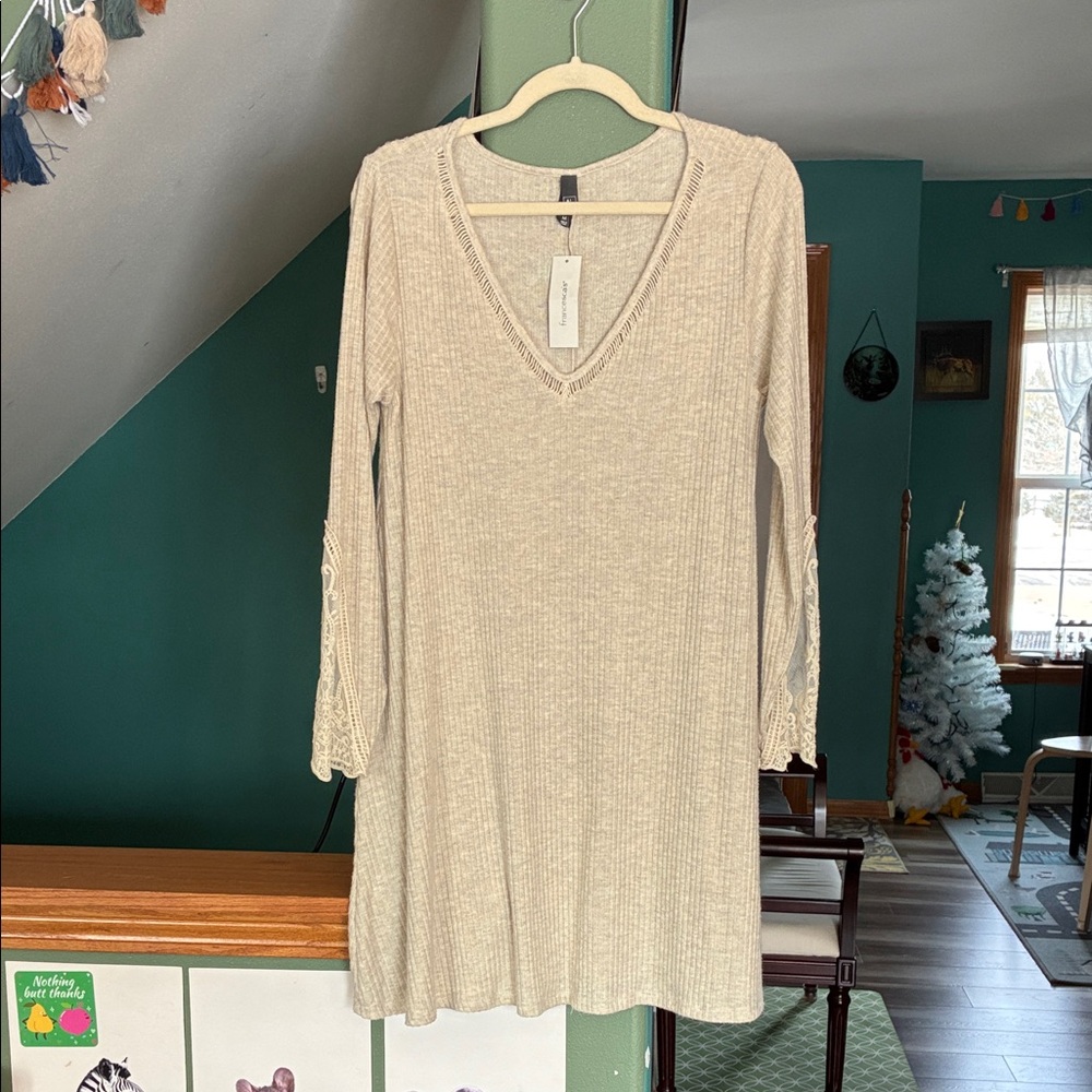 Alya Cream Knit V-Neck Dress